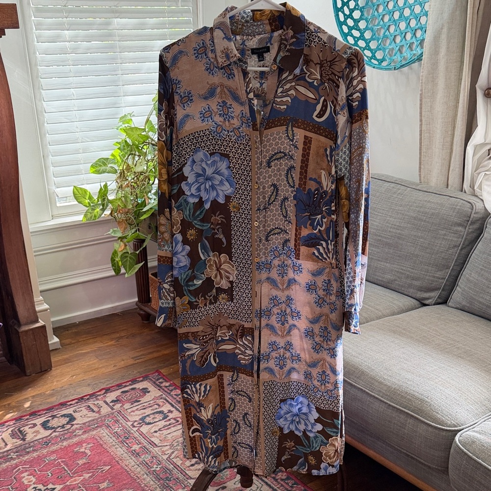 Talbots Blue and Brown Floral Midi Dress